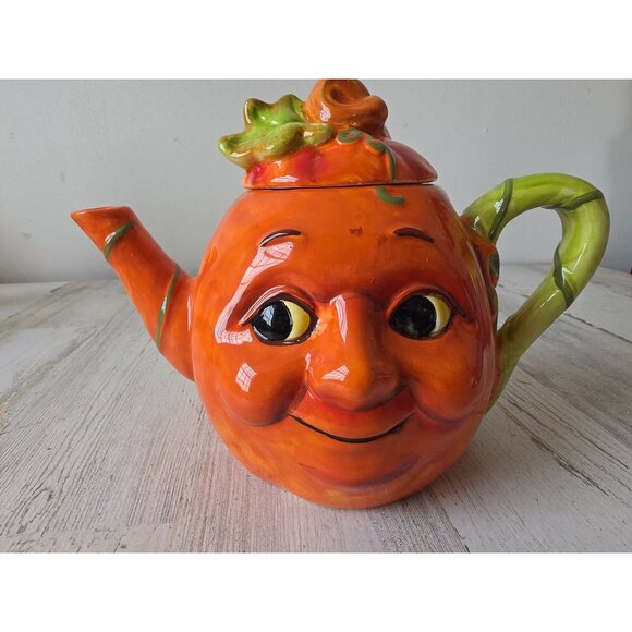 Anthromorphic pumpkin picture ceramic Halloween jack-o'-lantern unique fall deco - Picture 2 of 8